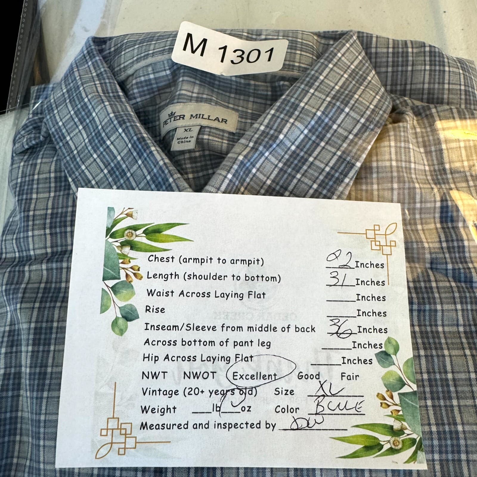 Peter Millar Men's Shirt XL Blue Plaid Fitted Long Sleeve Casual Button-Up - Thumbnail 12