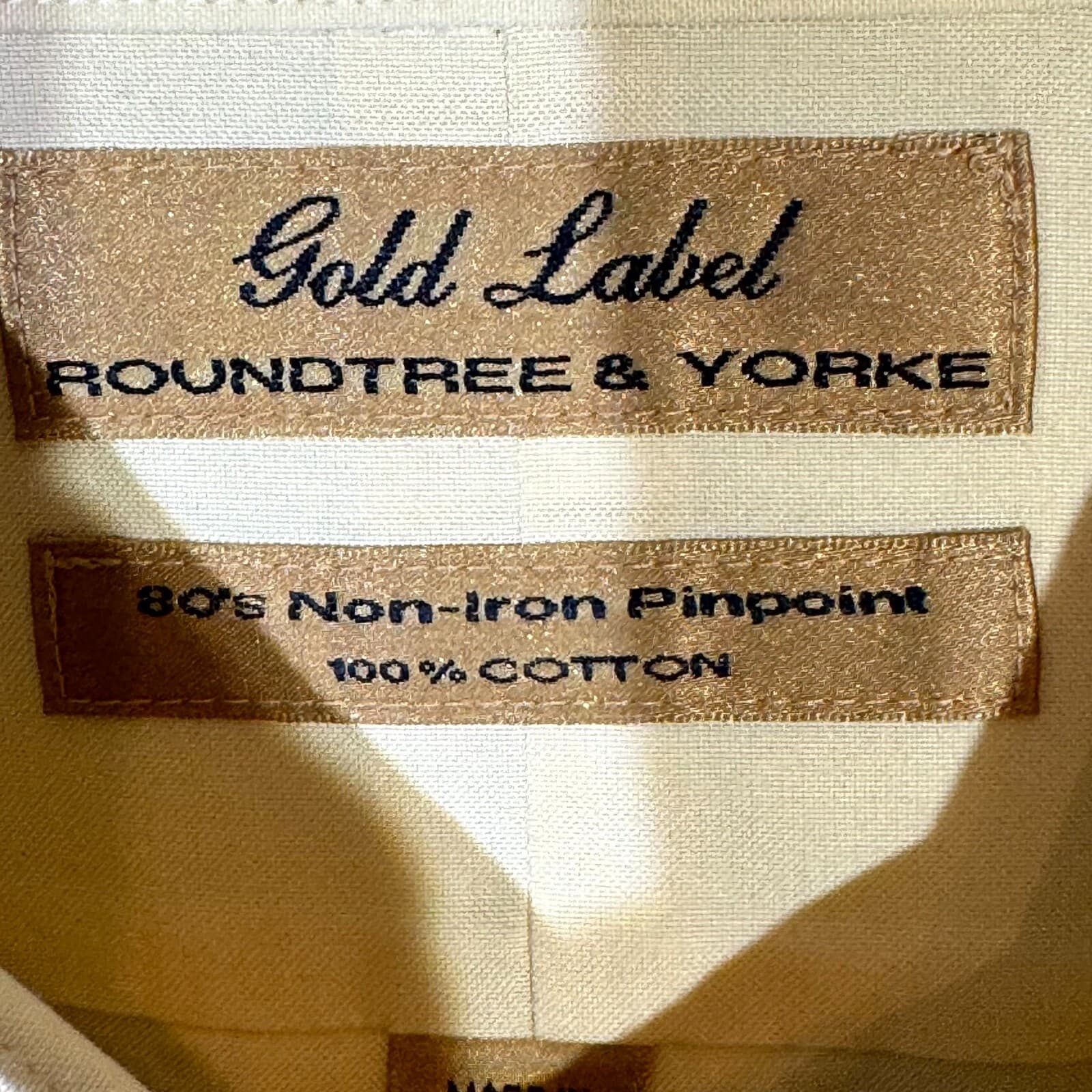 Gold Label Men's Dress Shirt 17.5/38 Yellow 100% Cotton Non-Iron Long Sleeve - Thumbnail 7