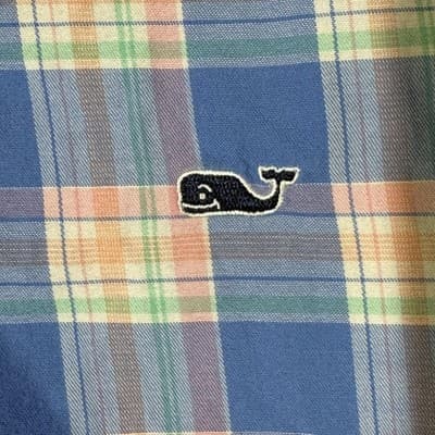 Vineyard Vines Whale Shirt Mens XS Blue Pink Plaid Button Down Long Sleeve - Thumbnail 7