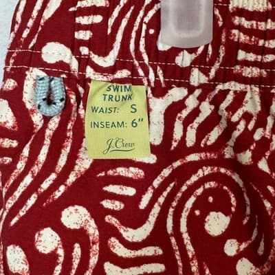 J.Crew Swim Trunks Mens Small Red Geometric Print Lined Drawstring Back Pocket - Thumbnail 5