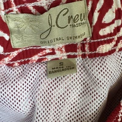 J.Crew Swim Trunks Mens Small Red Geometric Print Lined Drawstring Back Pocket - Thumbnail 7