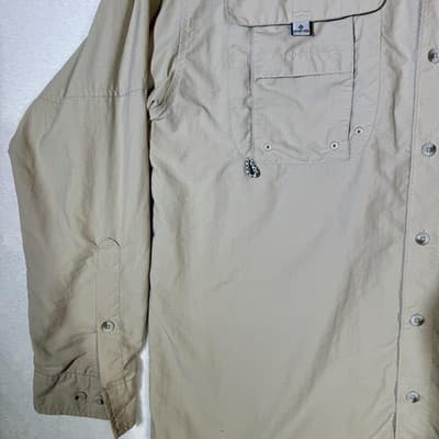 Columbia PFG Shirt Mens Large Beige Omni-Shade Long Sleeve Fishing Vented - Thumbnail 4