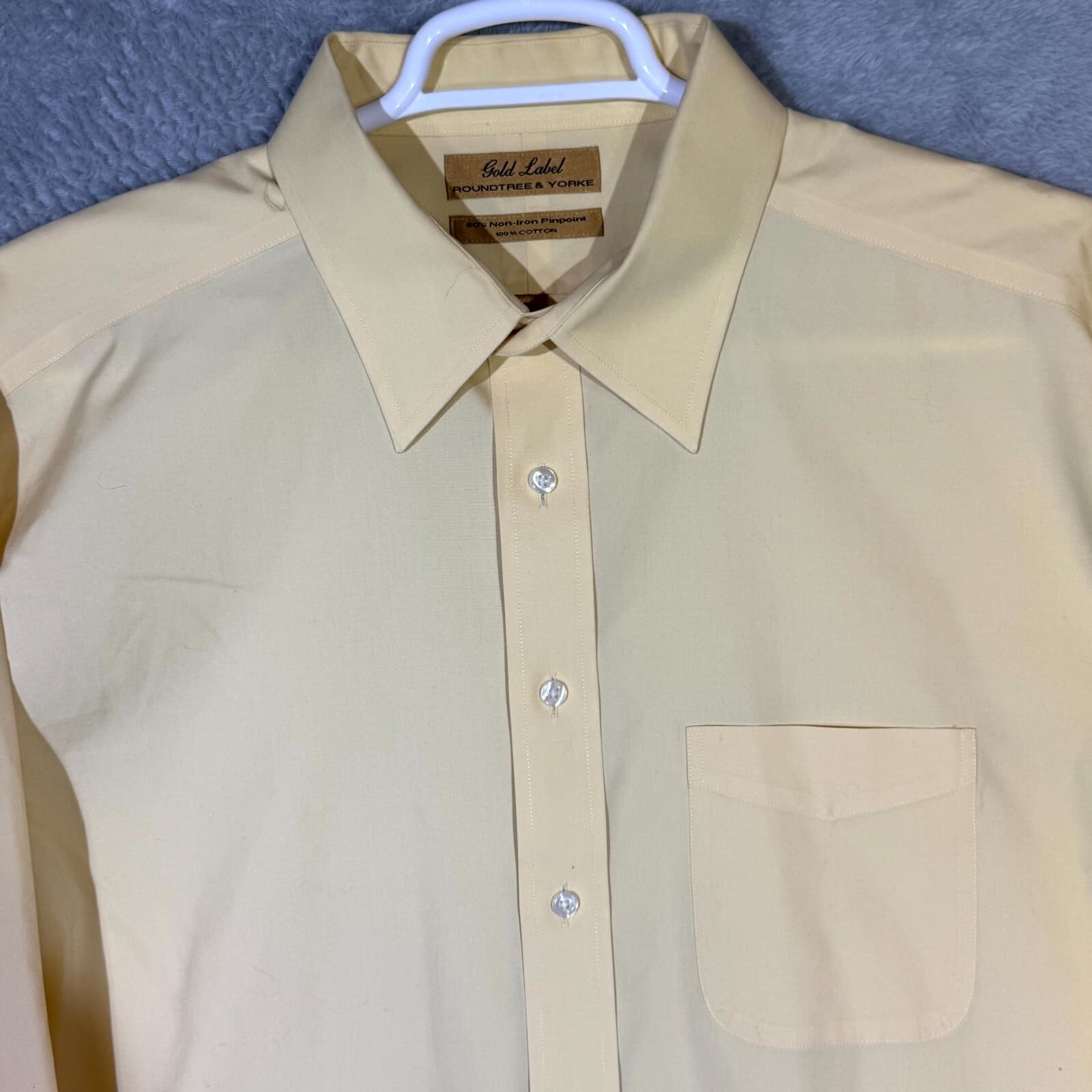 Gold Label Men's Dress Shirt 17.5/38 Yellow 100% Cotton Non-Iron Long Sleeve - Thumbnail 4