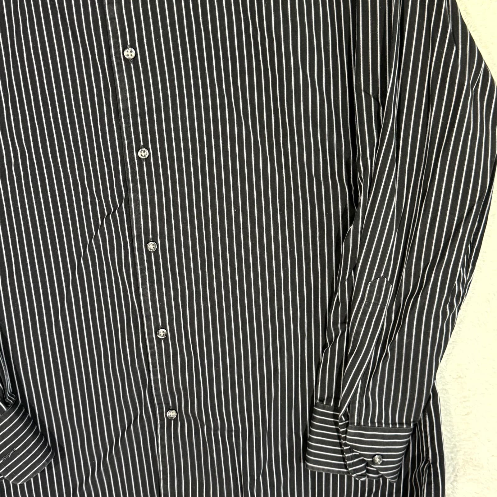 Hugo Boss Men's Dress Shirt 17 34/35 Black Pinstripe Long Sleeve Button-Up - Thumbnail 5