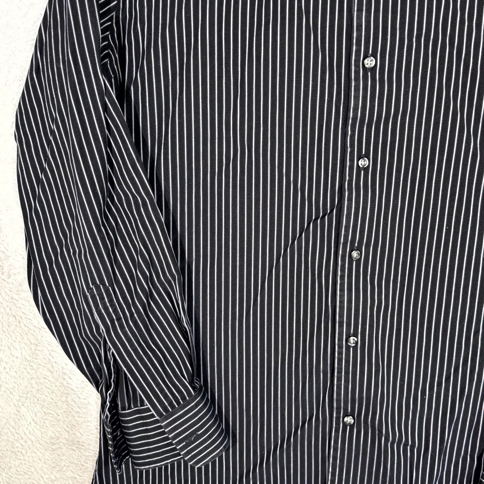 Hugo Boss Men's Dress Shirt 17 34/35 Black Pinstripe Long Sleeve Button-Up - Thumbnail 3