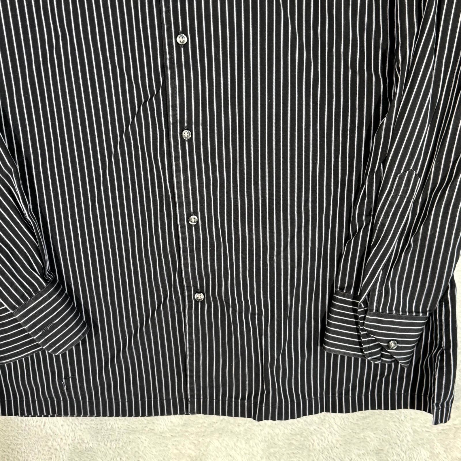 Hugo Boss Men's Dress Shirt 17 34/35 Black Pinstripe Long Sleeve Button-Up - Thumbnail 6