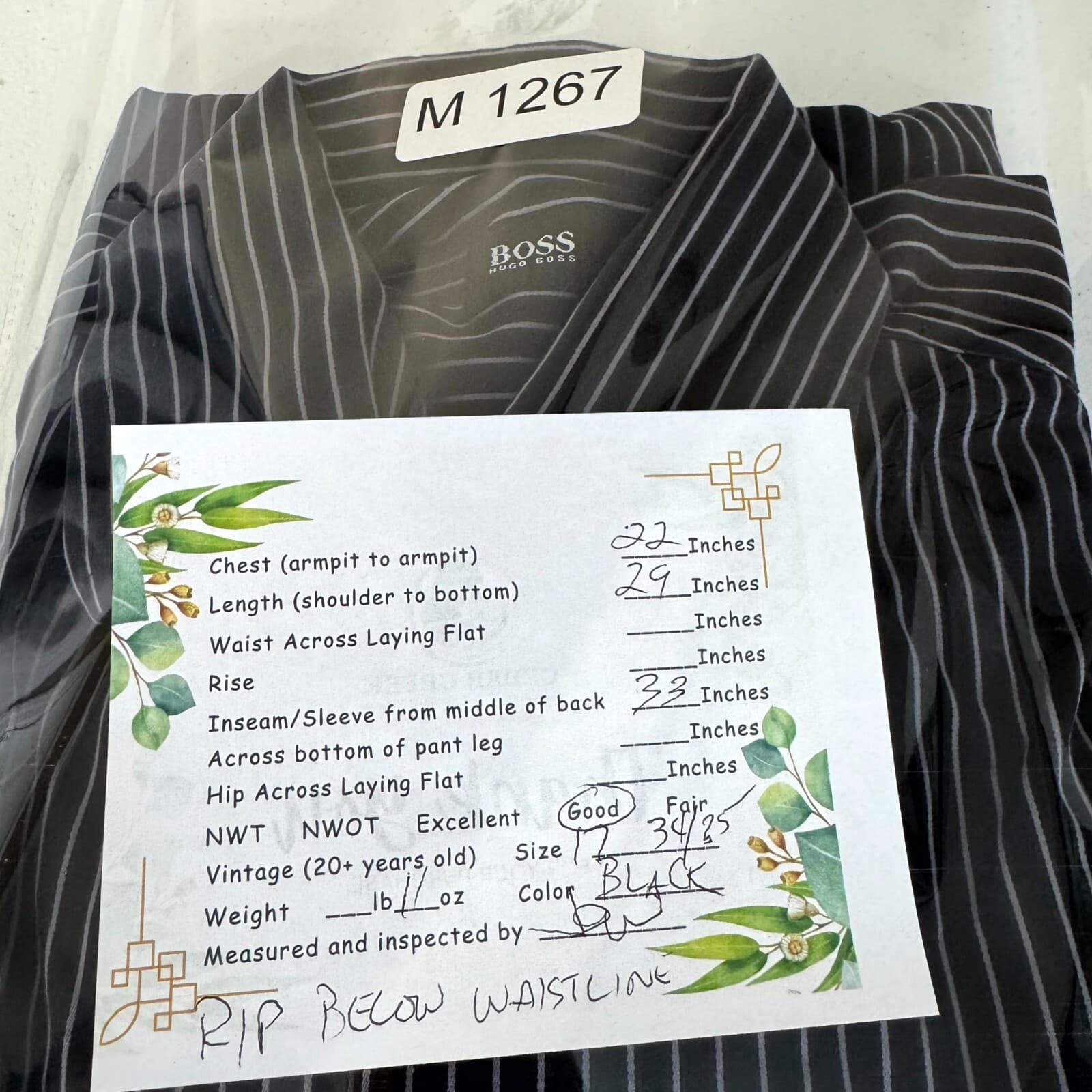 Hugo Boss Men's Dress Shirt 17 34/35 Black Pinstripe Long Sleeve Button-Up - Thumbnail 9