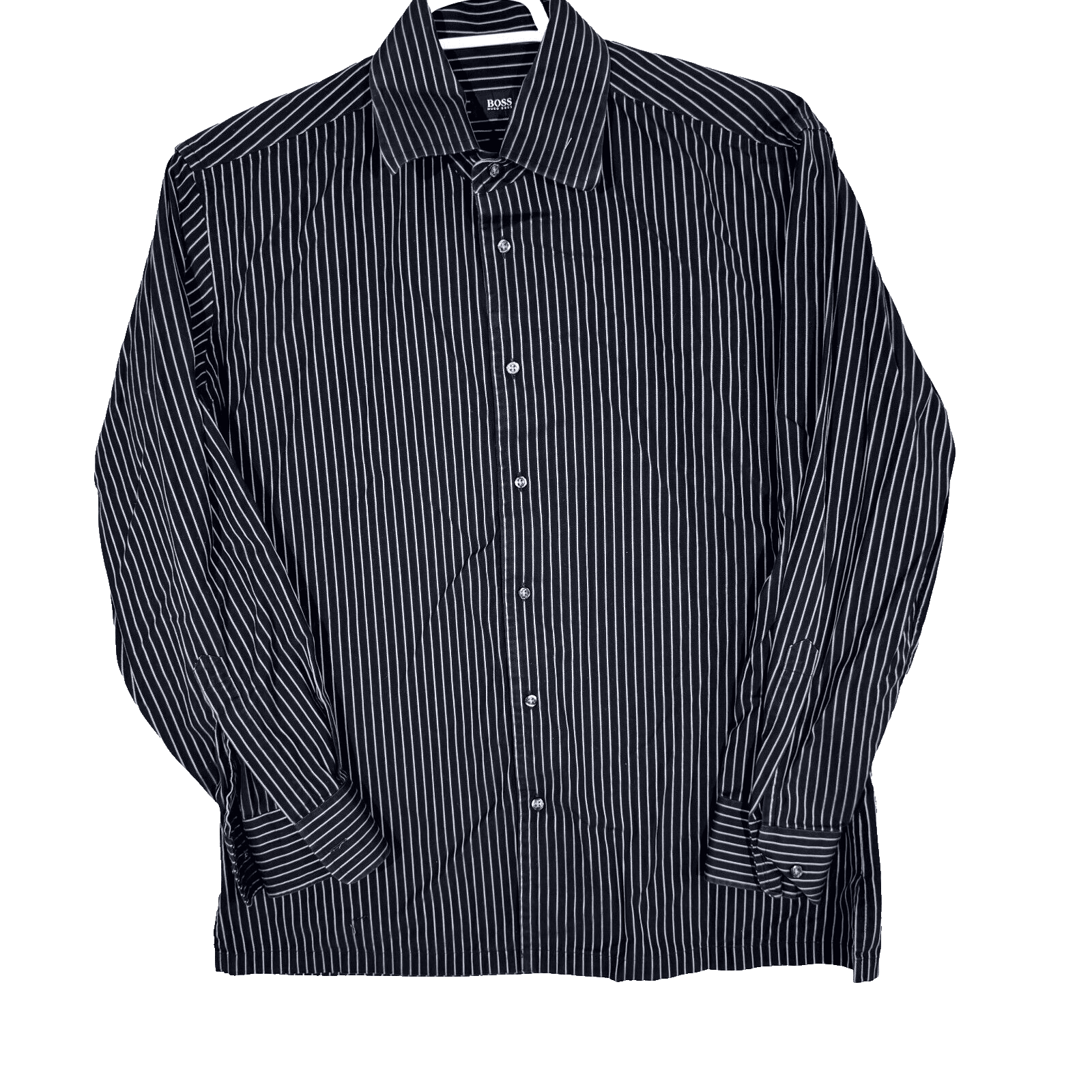 Hugo Boss Men's Dress Shirt 17 34/35 Black Pinstripe Long Sleeve Button-Up - Image 1