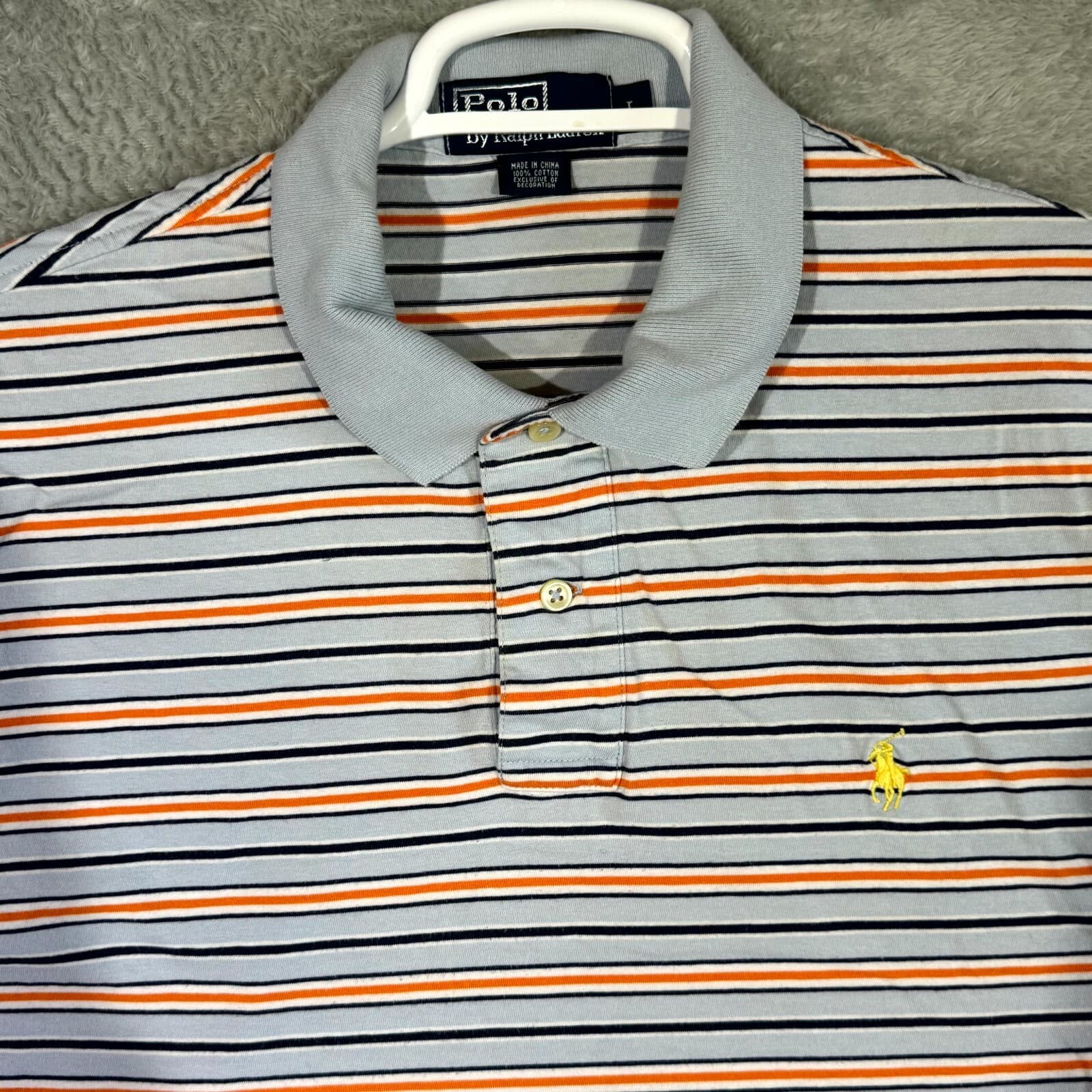 Polo Ralph Lauren Men’s Polo Shirt Large Blue Multi-Color Striped 100% Cotton - Thumbnail 4