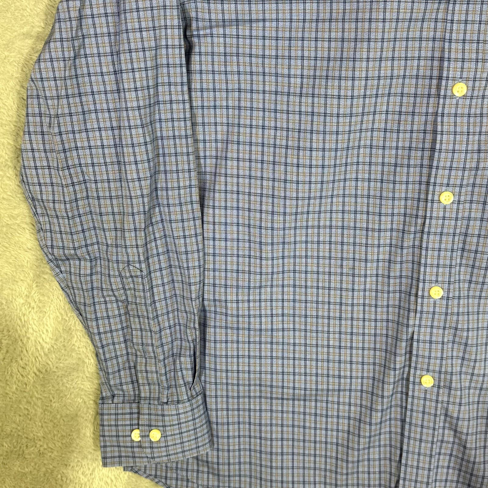 Gold Label Men's Shirt XL Blue Plaid Trim 100% Cotton Non-Iron Performance - Thumbnail 3