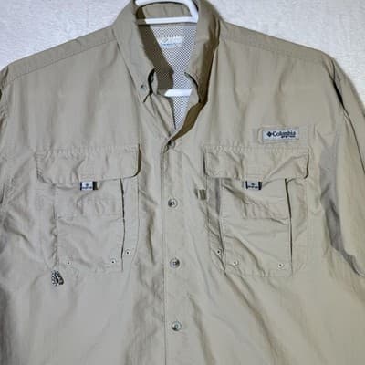 Columbia PFG Shirt Mens Large Beige Omni-Shade Long Sleeve Fishing Vented - Thumbnail 5
