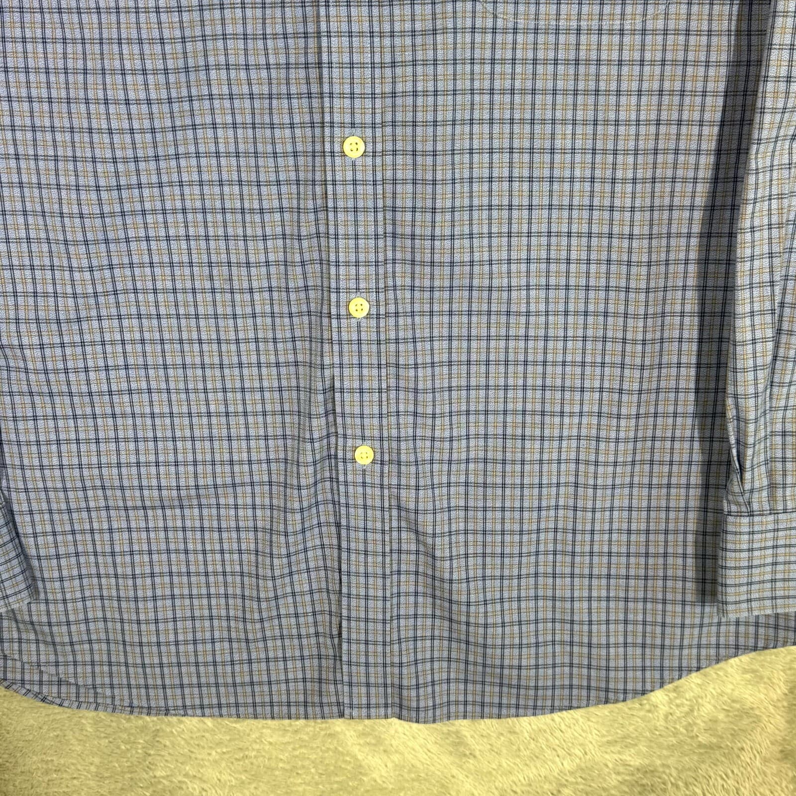 Gold Label Men's Shirt XL Blue Plaid Trim 100% Cotton Non-Iron Performance - Thumbnail 6