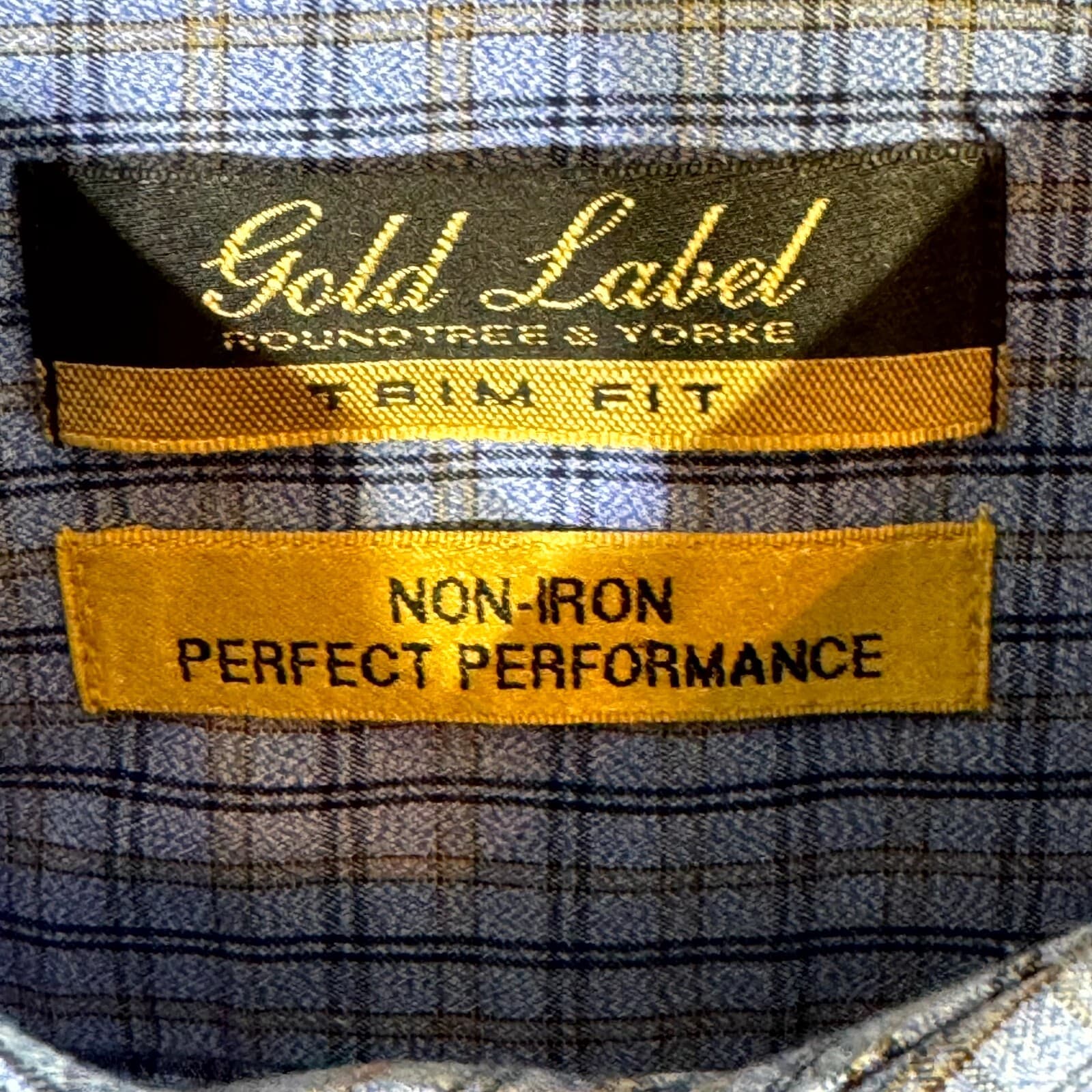 Gold Label Men's Shirt XL Blue Plaid Trim 100% Cotton Non-Iron Performance - Thumbnail 7