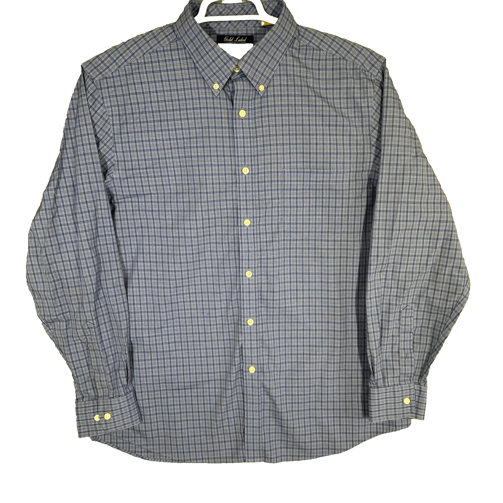 Gold Label Men's Shirt XL Blue Plaid Trim 100% Cotton Non-Iron Performance - Image 1