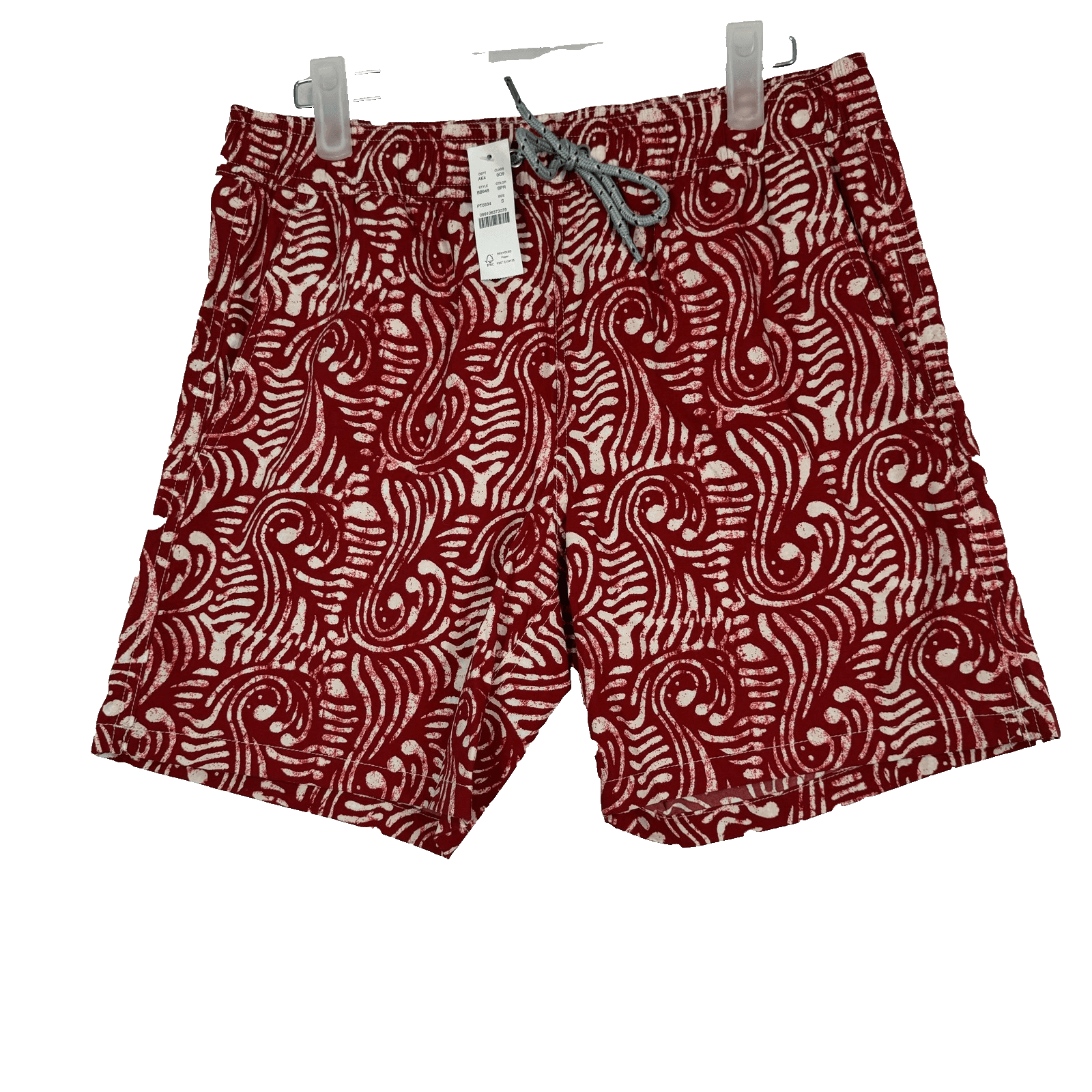 J.Crew Swim Trunks Mens Small Red Geometric Print Lined Drawstring Back Pocket - Image 1