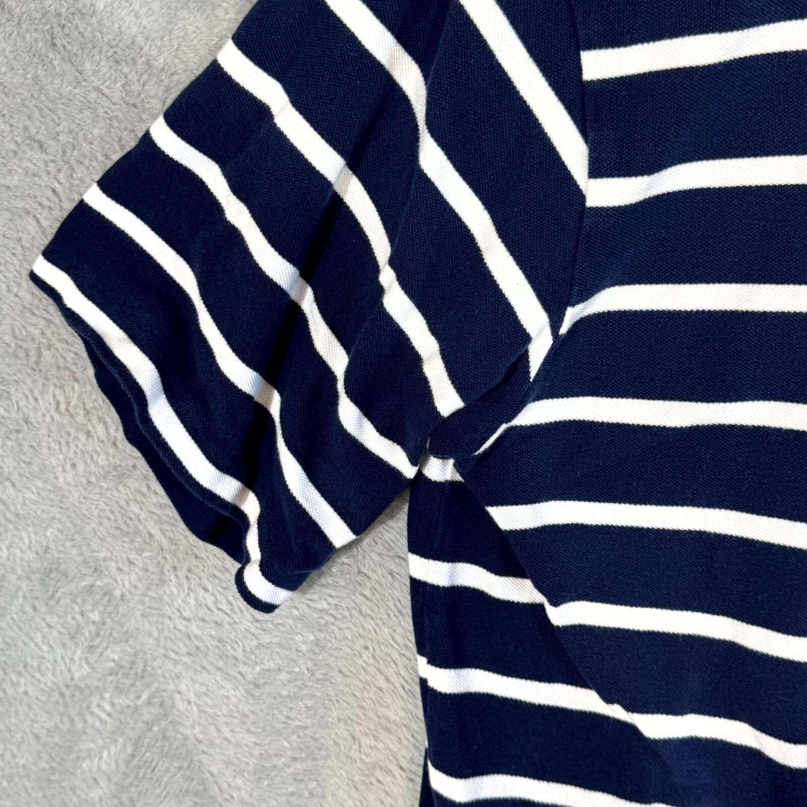 Polo Ralph Lauren Men’s Polo Shirt Large Tall Navy Striped 100% Cotton Short Slv - Thumbnail 3