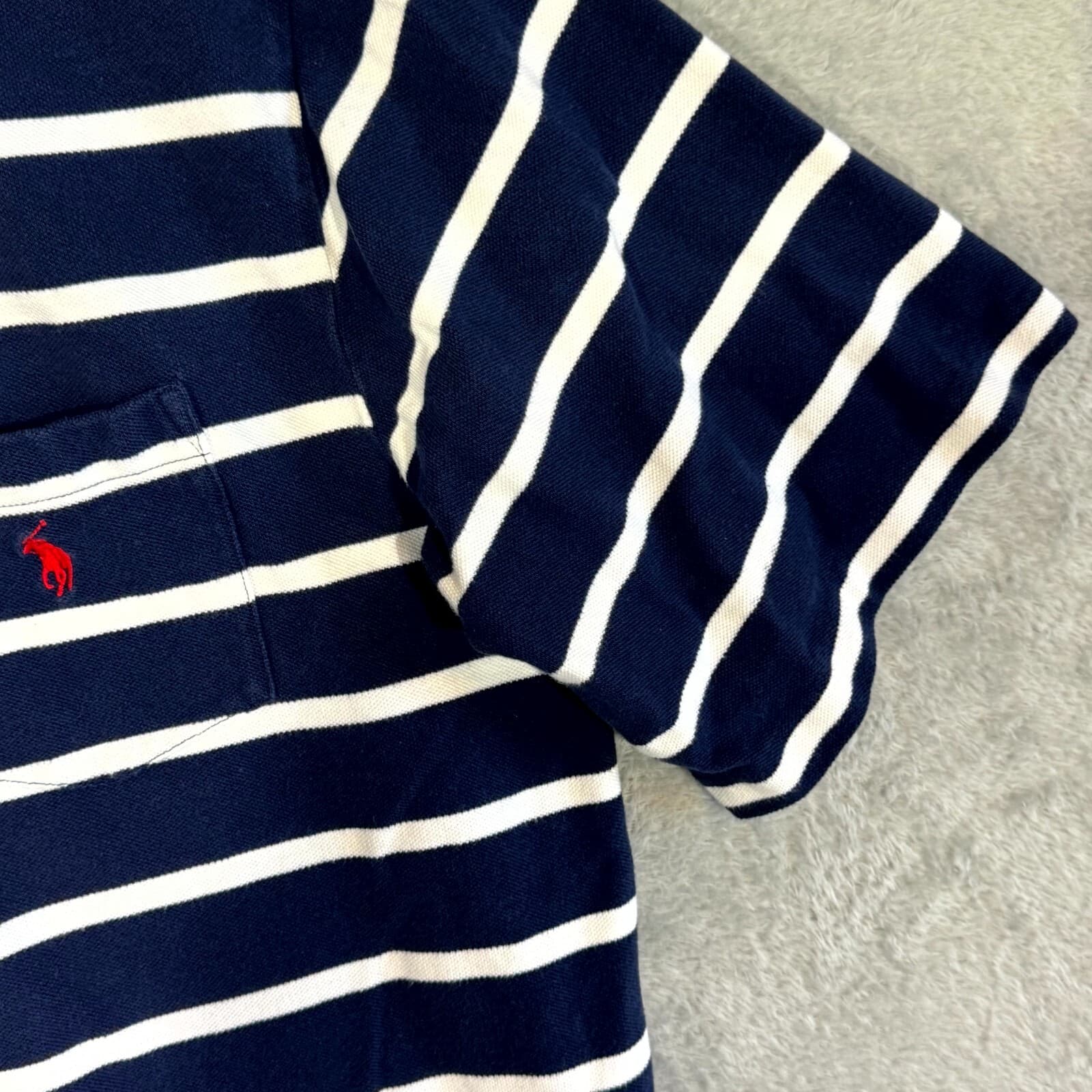 Polo Ralph Lauren Men’s Polo Shirt Large Tall Navy Striped 100% Cotton Short Slv - Thumbnail 5