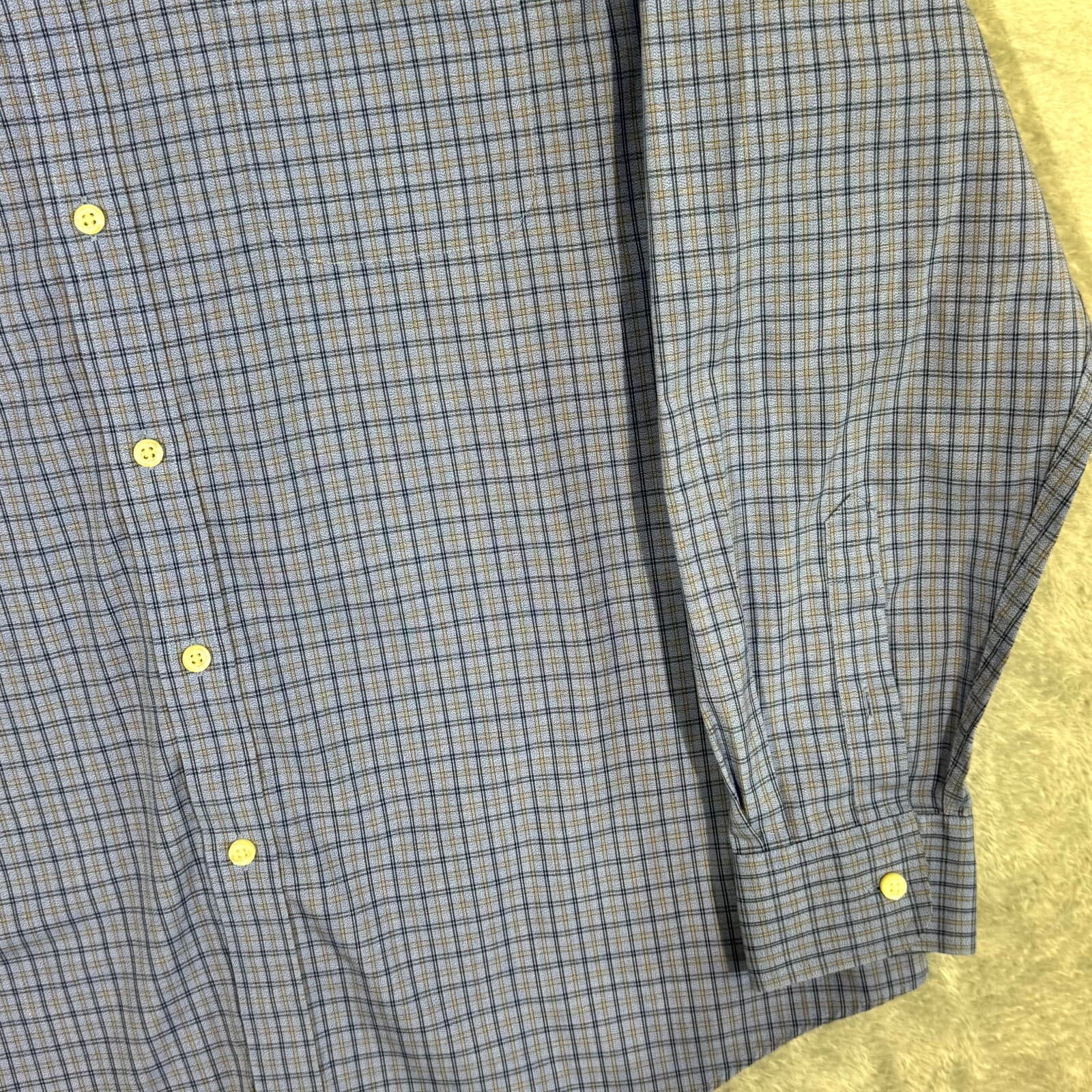 Gold Label Men's Shirt XL Blue Plaid Trim 100% Cotton Non-Iron Performance - Thumbnail 5