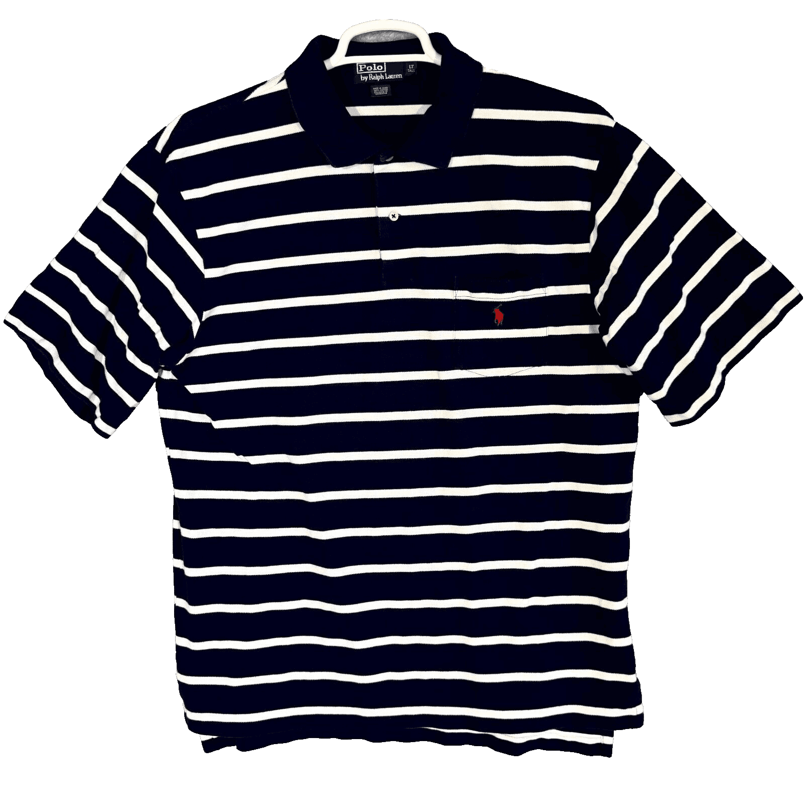 Polo Ralph Lauren Men’s Polo Shirt Large Tall Navy Striped 100% Cotton Short Slv - Image 1