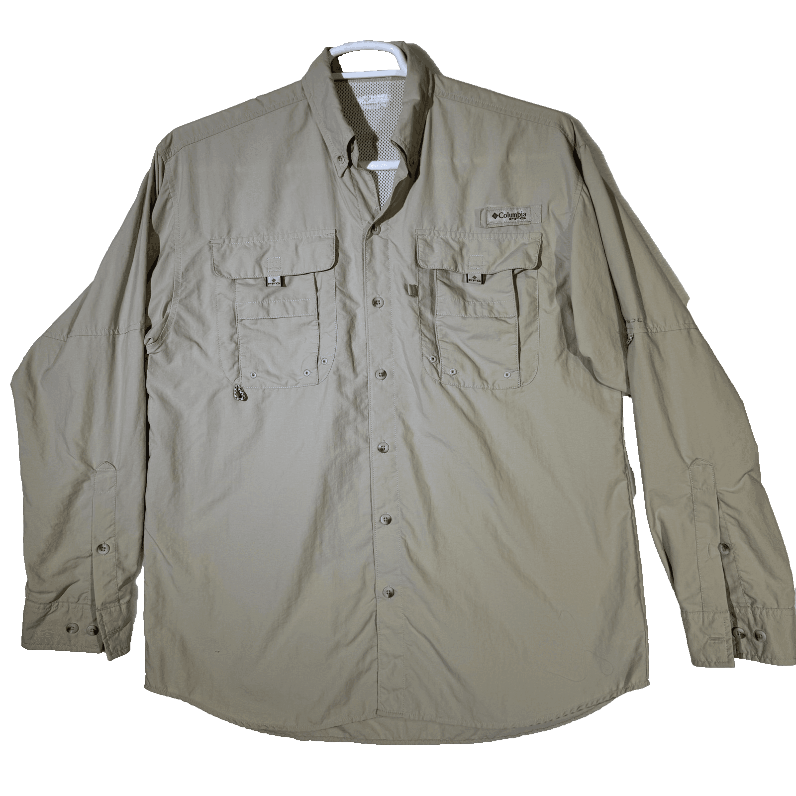 Columbia PFG Shirt Mens Large Beige Omni-Shade Long Sleeve Fishing Vented - Image 1