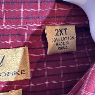 Roundtree & Yorke Shirt Mens 2XLT Red Check Gold Label Non-Iron Button Down - Thumbnail 8