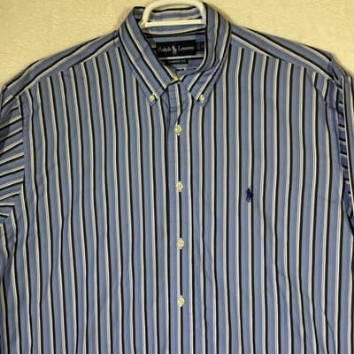 Ralph Lauren Shirt Mens XL Blue Striped Classic Fit Button Down Long Sleeve Pony - Thumbnail 4