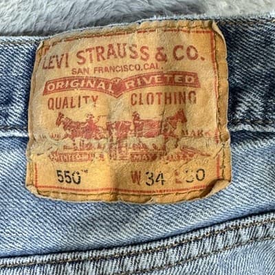 Levis 550 Jeans Mens 34x30 Blue Relaxed Fit Tapered Leg Denim Pants Good Used - Thumbnail 5