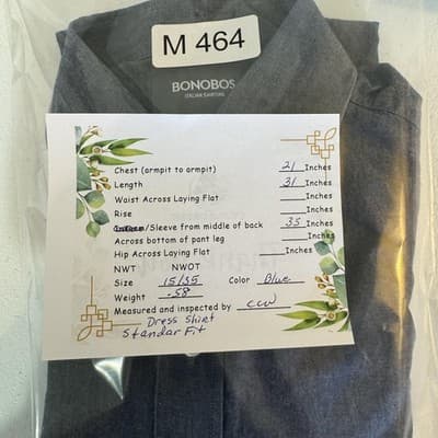 Bonobos Italian Shirting Dress Shirt Mens 15 35 Blue Long Sleeve Standard Fit - Thumbnail 17