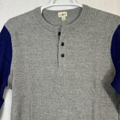 J.Crew Sweater Mens LT Gray Blue Waffle Knit Henley Long Sleeve Cotton - Thumbnail 4