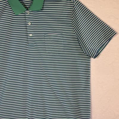 RLX Ralph Lauren Polo Shirt Mens Large Green Blue Stripe Golf Wicking Stretch - Thumbnail 5
