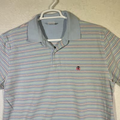 Brooks Brothers Polo Shirt Mens XL Blue Pastel Stripe 346 Cotton Short Sleeve - Thumbnail 5