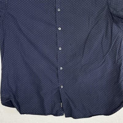 Denim & Flower Shirt Mens XL Blue Polka Dot Slim Fit Button Up Short Sleeve - Thumbnail 3