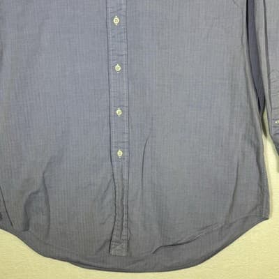 Ralph Lauren Shirt Mens 16 32/33 Blue Yarmouth Herringbone Button Down Logo - Thumbnail 3