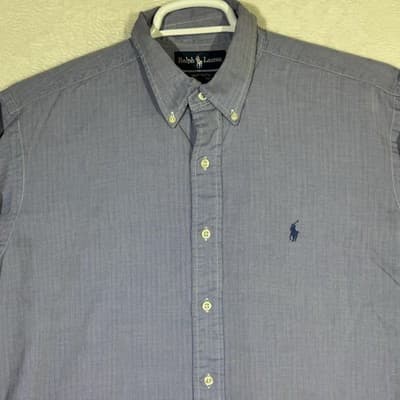 Ralph Lauren Shirt Mens 16 32/33 Blue Yarmouth Herringbone Button Down Logo - Thumbnail 5