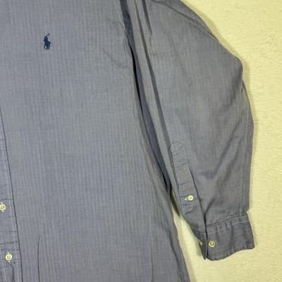 Ralph Lauren Shirt Mens 16 32/33 Blue Yarmouth Herringbone Button Down Logo - Thumbnail 6