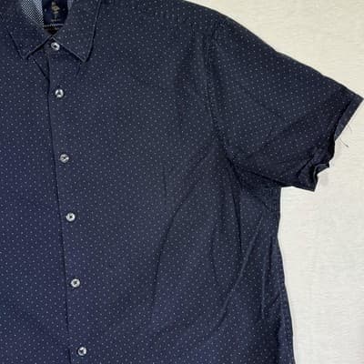 Denim & Flower Shirt Mens XL Blue Polka Dot Slim Fit Button Up Short Sleeve - Thumbnail 6