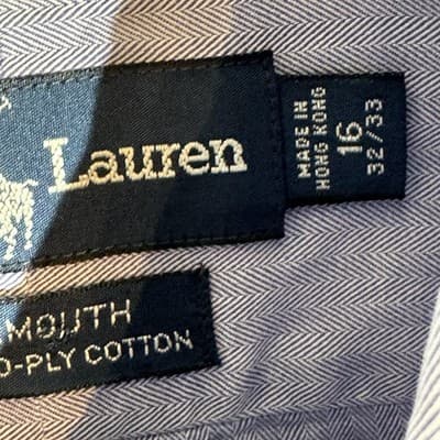 Ralph Lauren Shirt Mens 16 32/33 Blue Yarmouth Herringbone Button Down Logo - Thumbnail 9