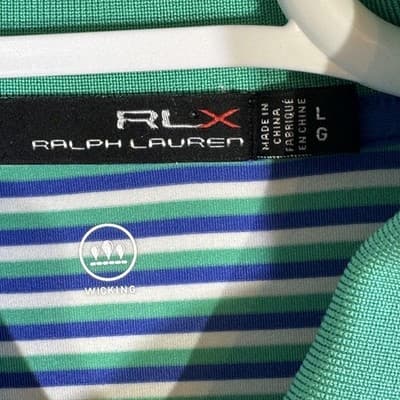 RLX Ralph Lauren Polo Shirt Mens Large Green Blue Stripe Golf Wicking Stretch - Thumbnail 7