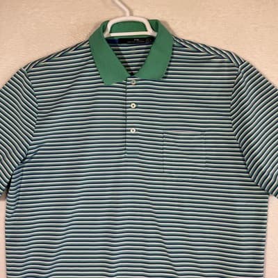 RLX Ralph Lauren Polo Shirt Mens Large Green Blue Stripe Golf Wicking Stretch - Thumbnail 4