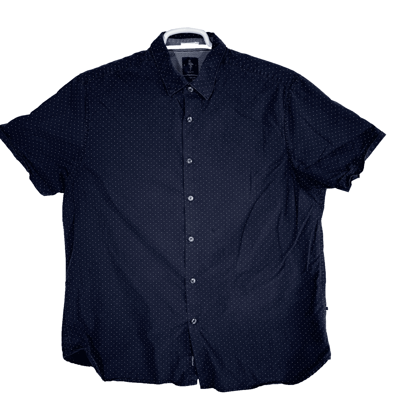 Denim & Flower Shirt Mens XL Blue Polka Dot Slim Fit Button Up Short Sleeve - Image 1