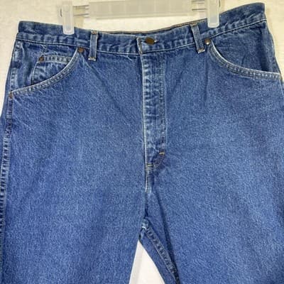 Vintage Roebucks Jeans Mens 34x34 Blue Denim Made USA High Rise Straight 90s - Thumbnail 4
