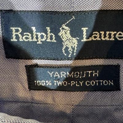Ralph Lauren Shirt Mens 16 32/33 Blue Yarmouth Herringbone Button Down Logo - Thumbnail 8