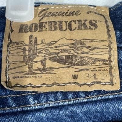 Vintage Roebucks Jeans Mens 34x34 Blue Denim Made USA High Rise Straight 90s - Thumbnail 11