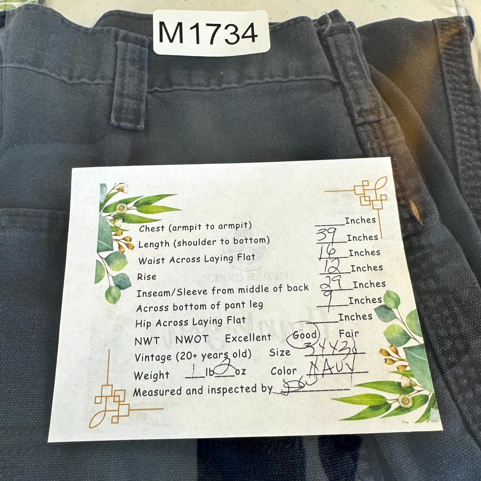 Carhartt Men’s Carpenter 383-20 Pants 34x30 Navy Soft Canvas Dungaree Fit - Thumbnail 8