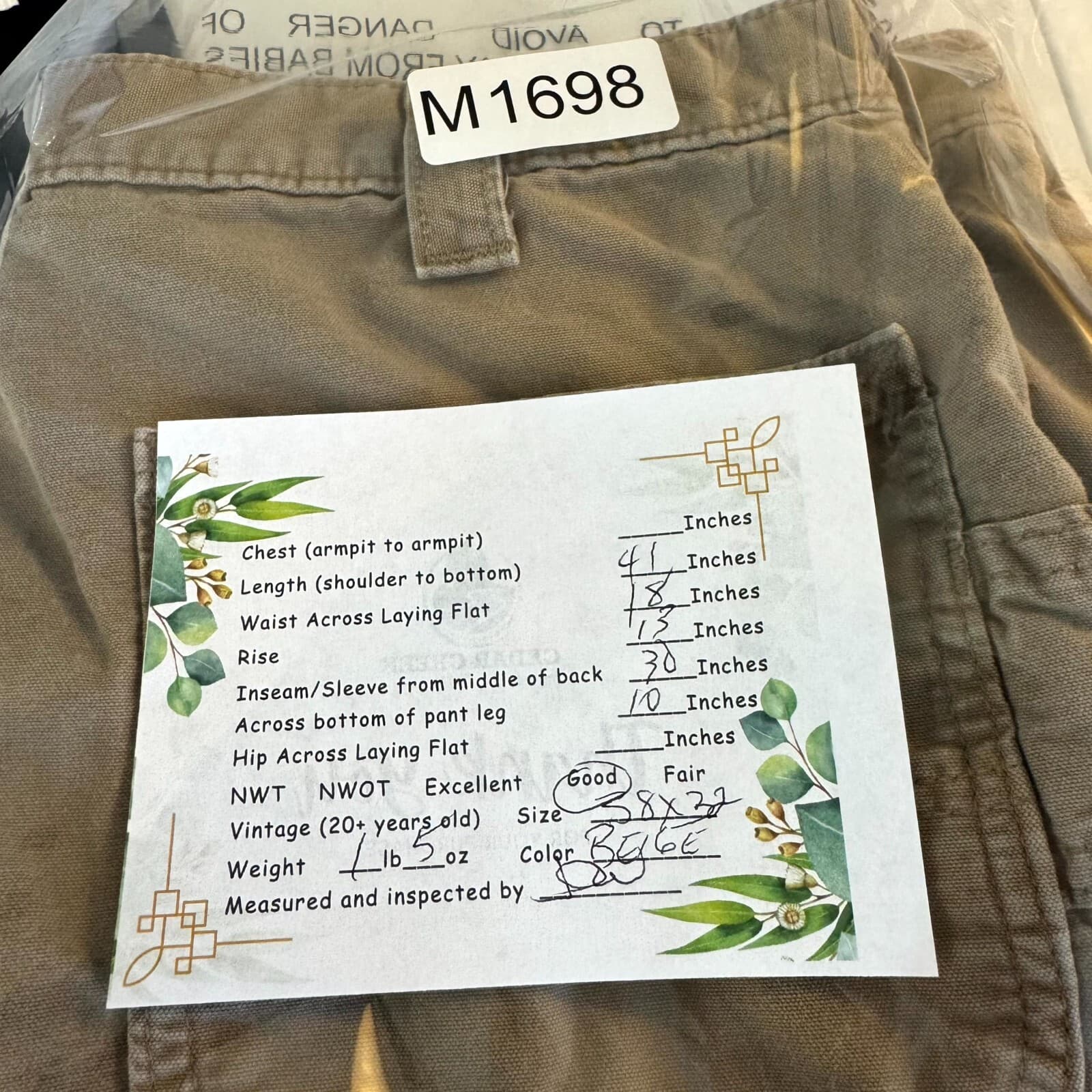 Carhartt Carpenter Jeans 38x32 Beige Loose Fit Workwear Utility - Thumbnail 8