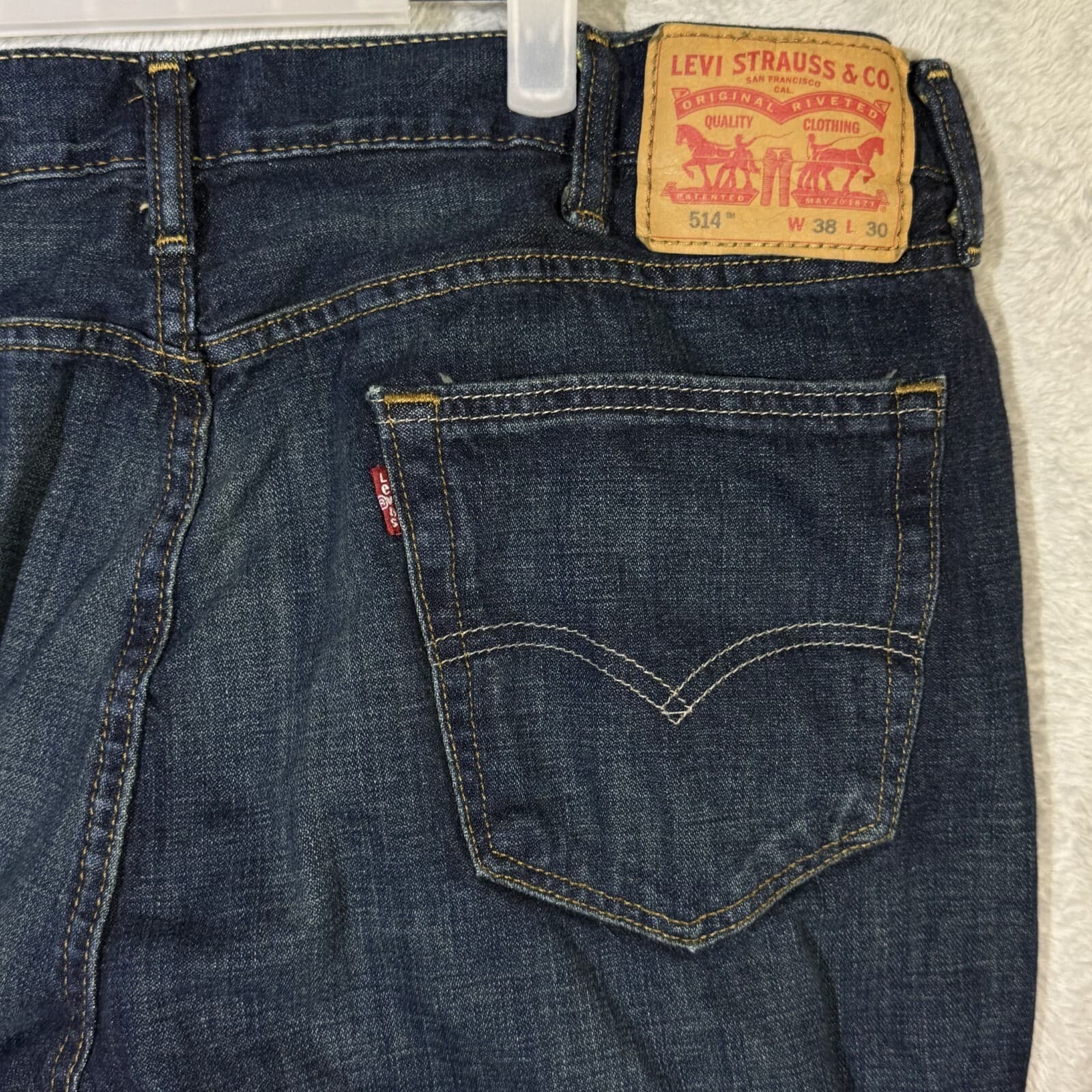 Levis 514 Jeans Mens 38x30 Blue Denim 100 Percent Cotton Straight Leg Mid Rise - Thumbnail 7