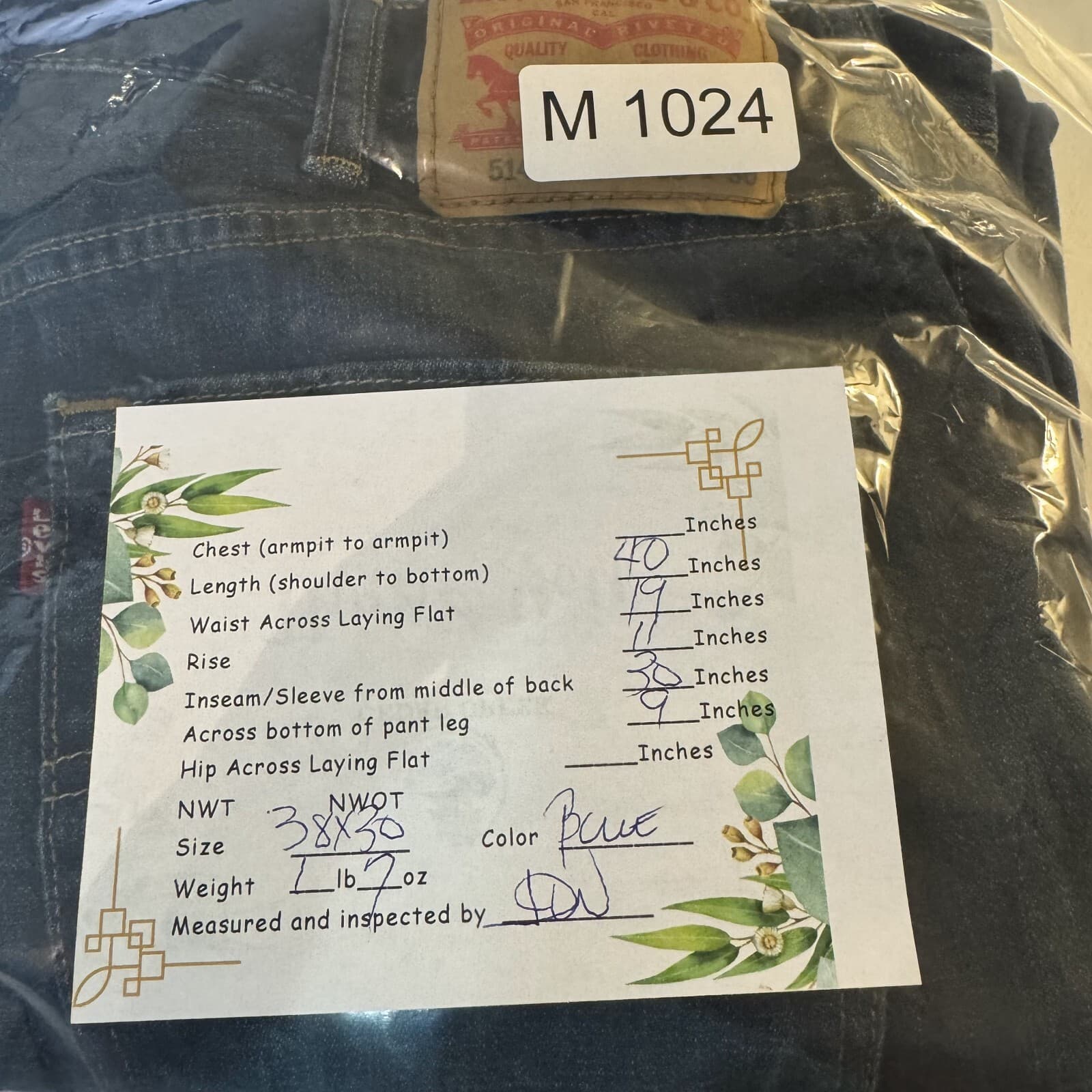 Levis 514 Jeans Mens 38x30 Blue Denim 100 Percent Cotton Straight Leg Mid Rise - Thumbnail 9