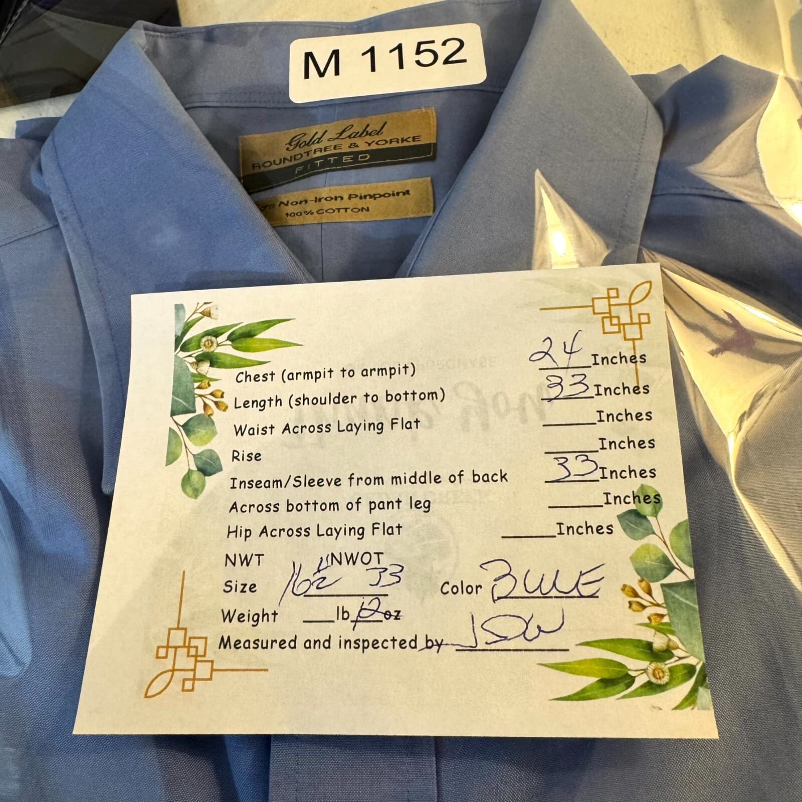 Gold Label Men’s Dress Shirt 16.5x33 Blue 100% Cotton Fitted - Thumbnail 9