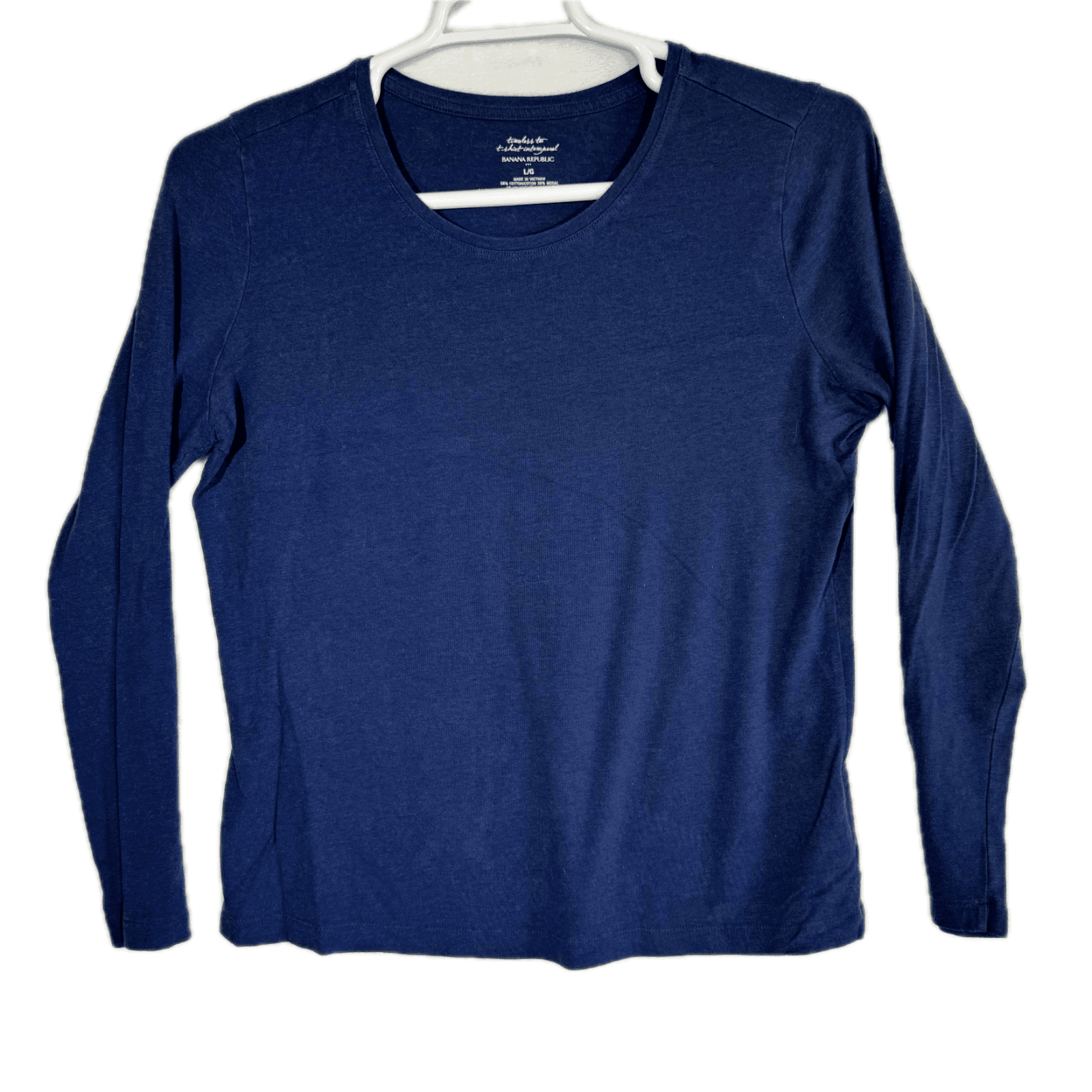 Banana Republic Women’s Blue Cotton‑Stretch Long‑Sleeve Knit Pullover – Size L - Image 1
