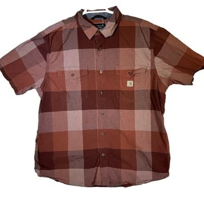 Carhartt Men's Shirt 2XL Red Plaid Cotton Stretch Relaxed Fit Button-Down - Image 1